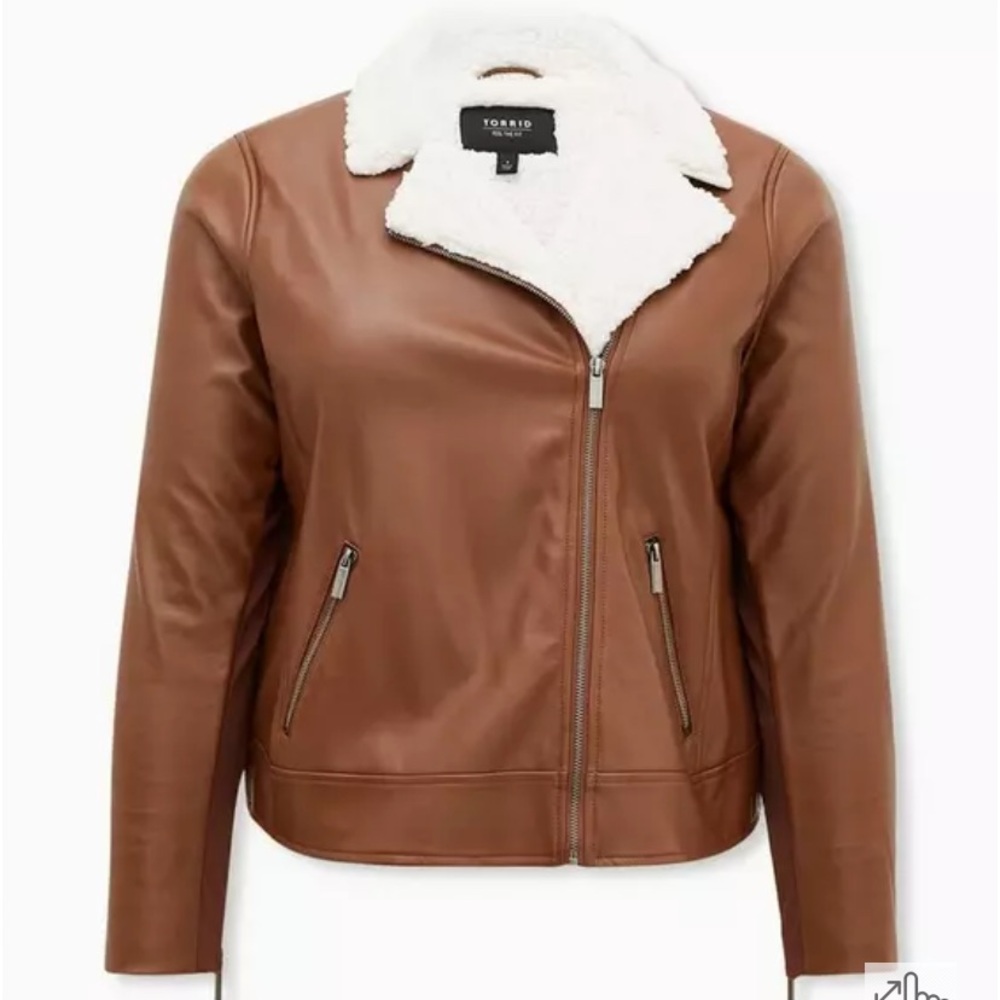 Torrid 00 10 M/L Faux Leather Sherpa Lined Moto Jacket